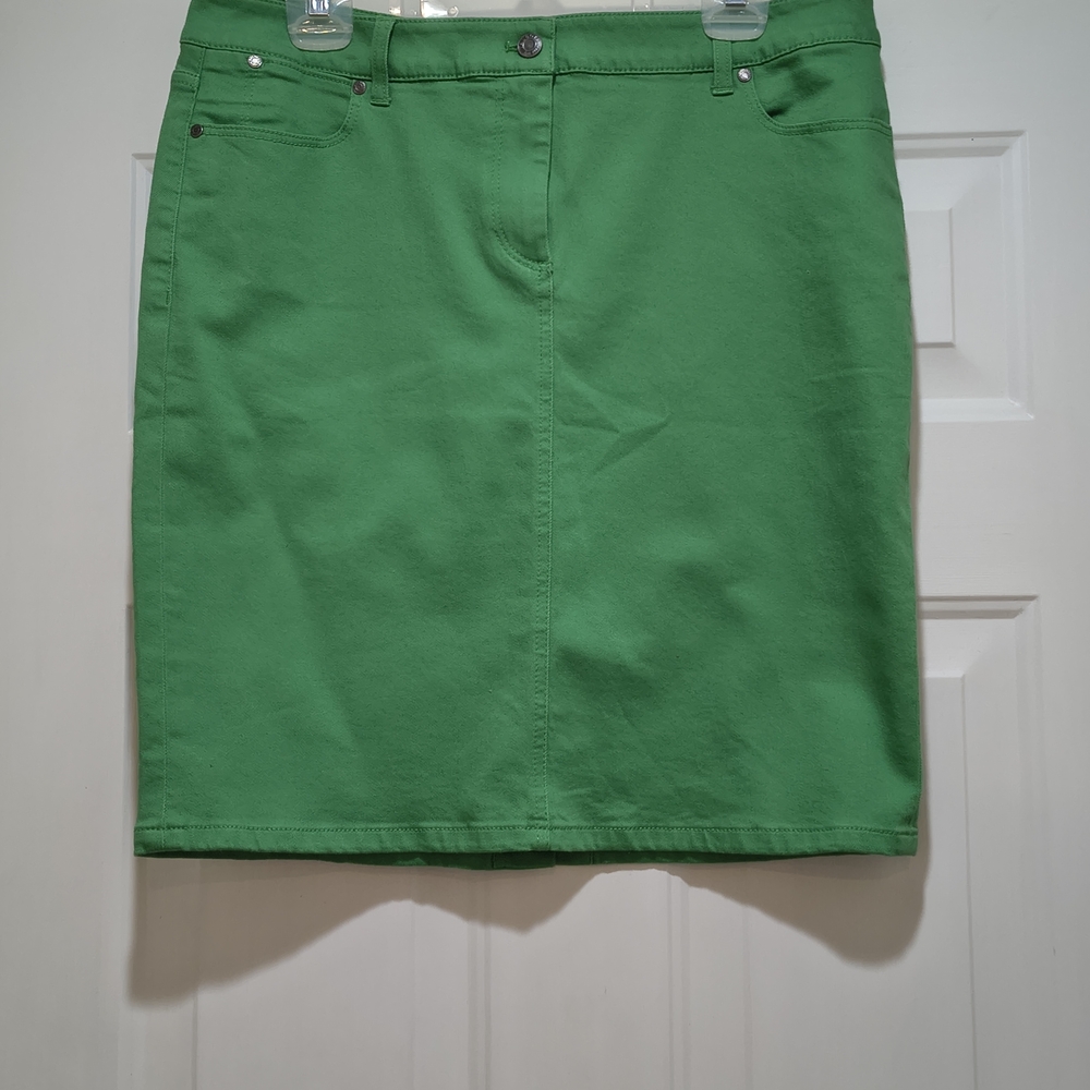 Talbots Classic Green Denim Skirt Size 14